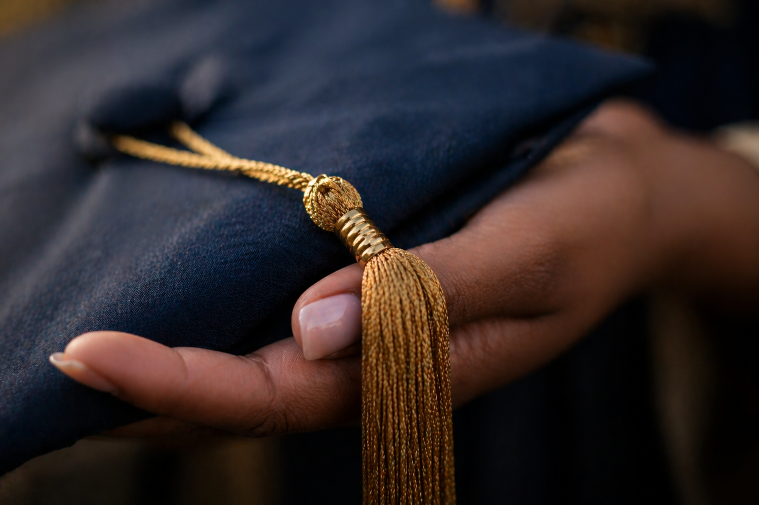 Close-up graduation detail photo of a tassel and diploma cover during an Atlanta graduation portrait session