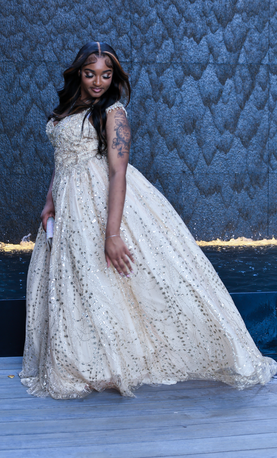 Prom portrait in gold ballgown by Media Circle in Stonecrest, GA